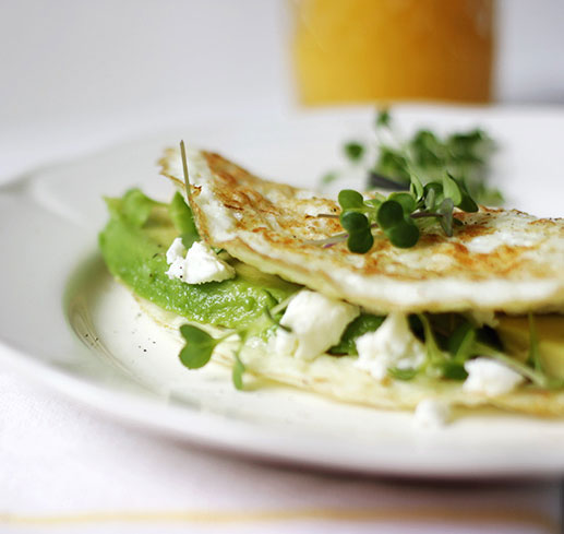 Egg White Omelet with Avocado and Buckwheat Microgreens